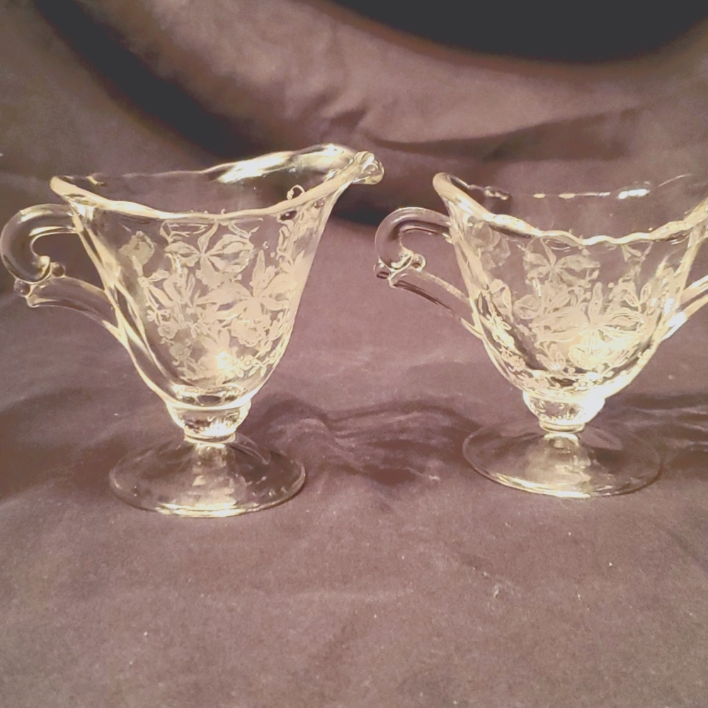 Heisey Orchid Etch Small Creamer And Sugar